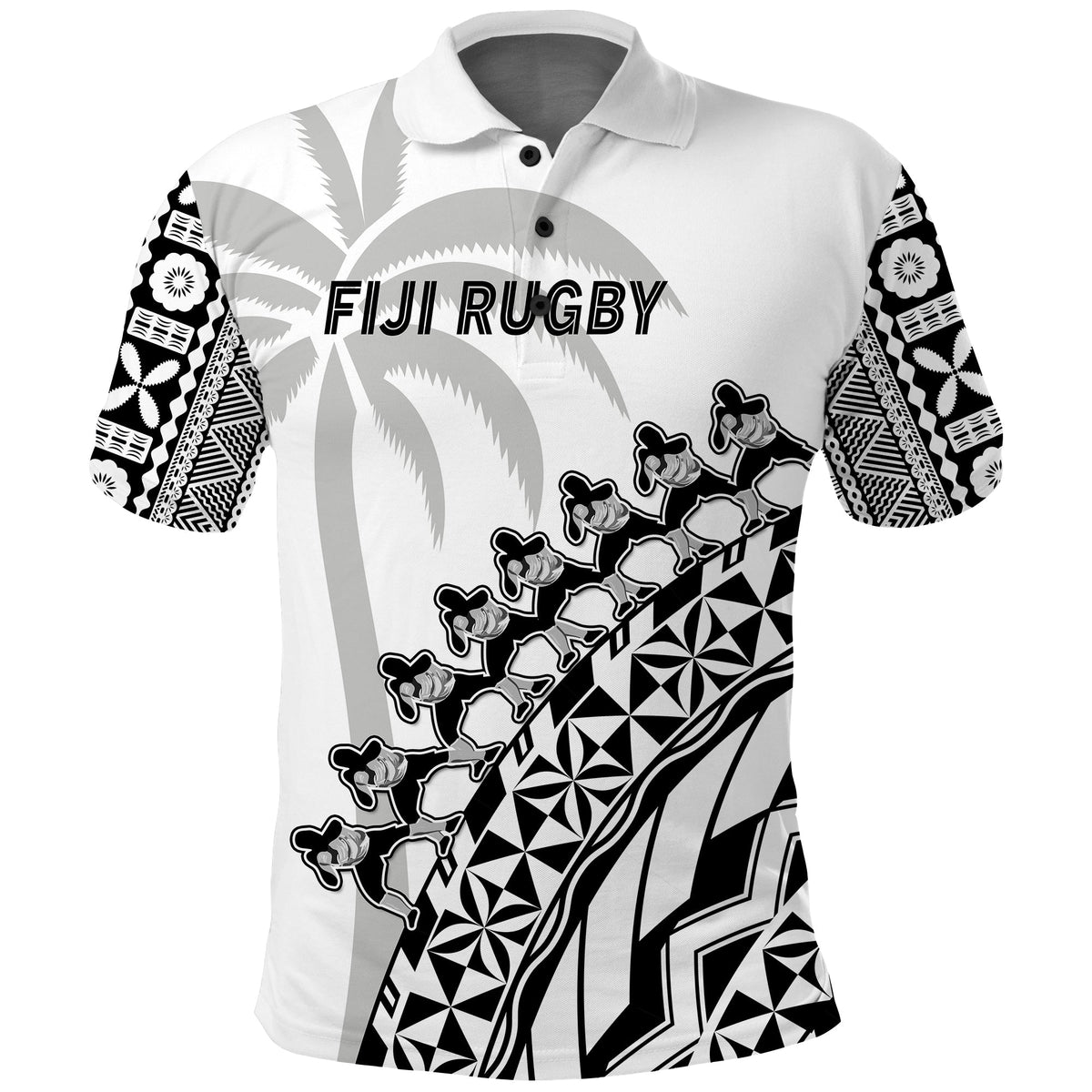 Fiji Rugby Polo Shirt Fijian Cibi Dance Tapa Pattern White LT14 Adult White - Polynesian Pride