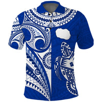(Custom Text and Number) Rarotonga Cook Islands Polo Shirt Turtle and Map Style Blue LT13 - Polynesian Pride