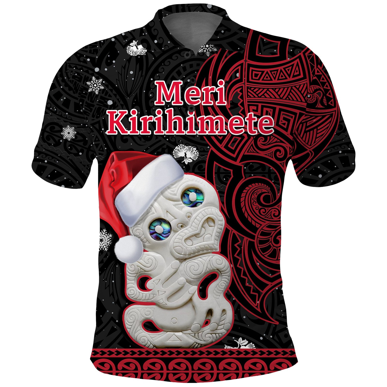 New Zealand Christmas Polo Shirt Hei Tiki Red Pohutukawa Meri Kirihimete LT14 Red - Polynesian Pride