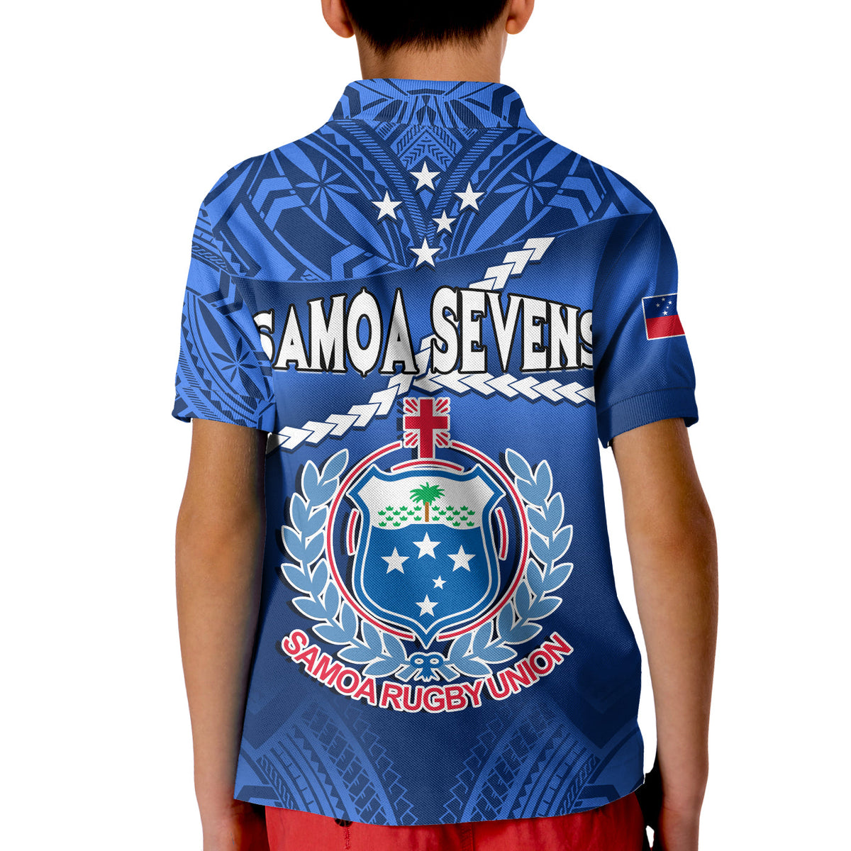 Samoa Rugby Polo Shirt KID Manu Samoa Polynesian Hibiscus Blue Style LT14 - Polynesian Pride