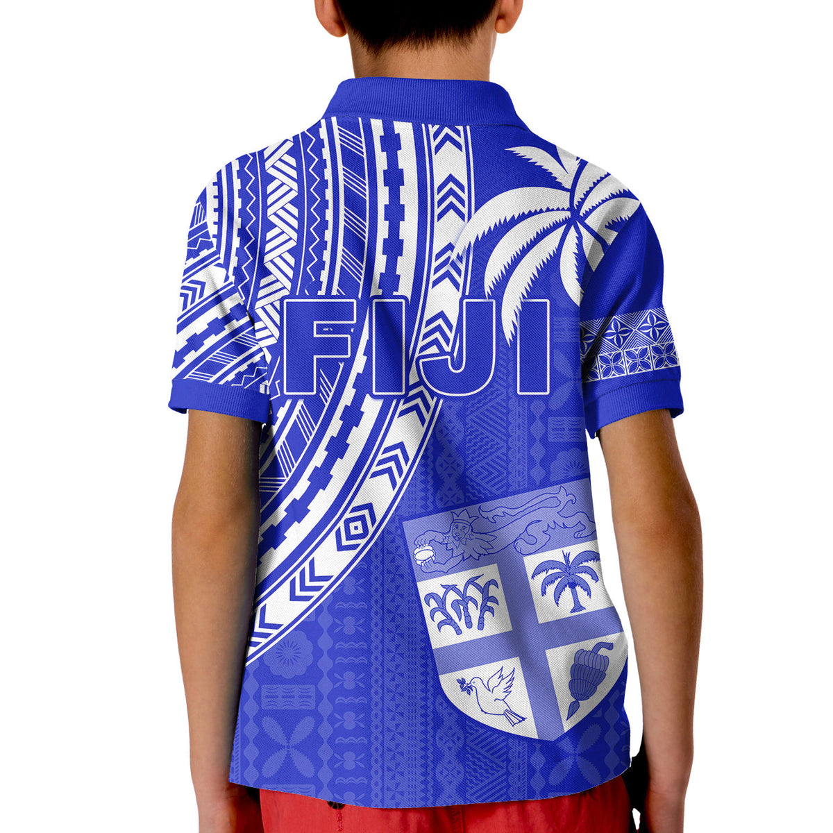 Fiji Rugby Sevens Polo Shirt KID Fijian 7s Tapa Polynesian Blue Ver.02 LT13 - Polynesian Pride