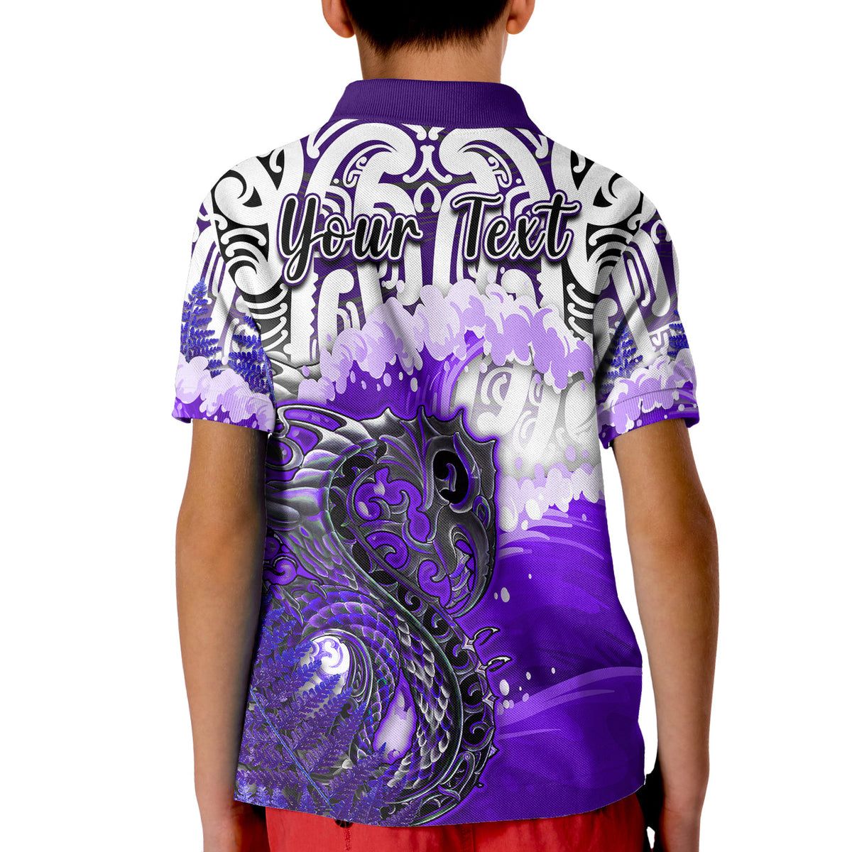 Custom Manaia Maori Polo Shirt Fern Aotearoa Purple Waves LT13 - Polynesian Pride