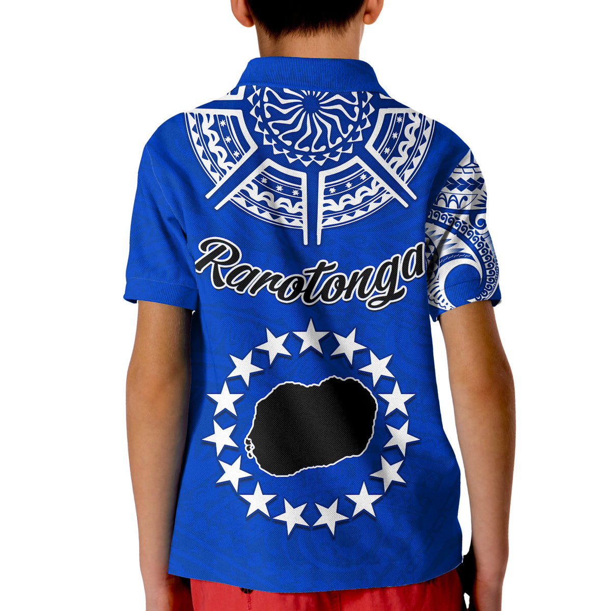 Rarotonga Cook Islands Polo Shirt Turtle and Map Style Blue LT13 - Polynesian Pride