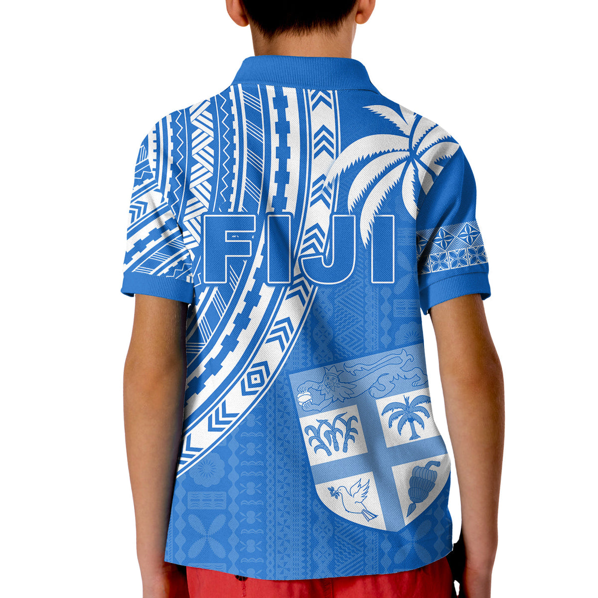 Fiji Rugby Sevens Polo Shirt KID Fijian 7s Tapa Polynesian Blue Ver.01 LT13 - Polynesian Pride