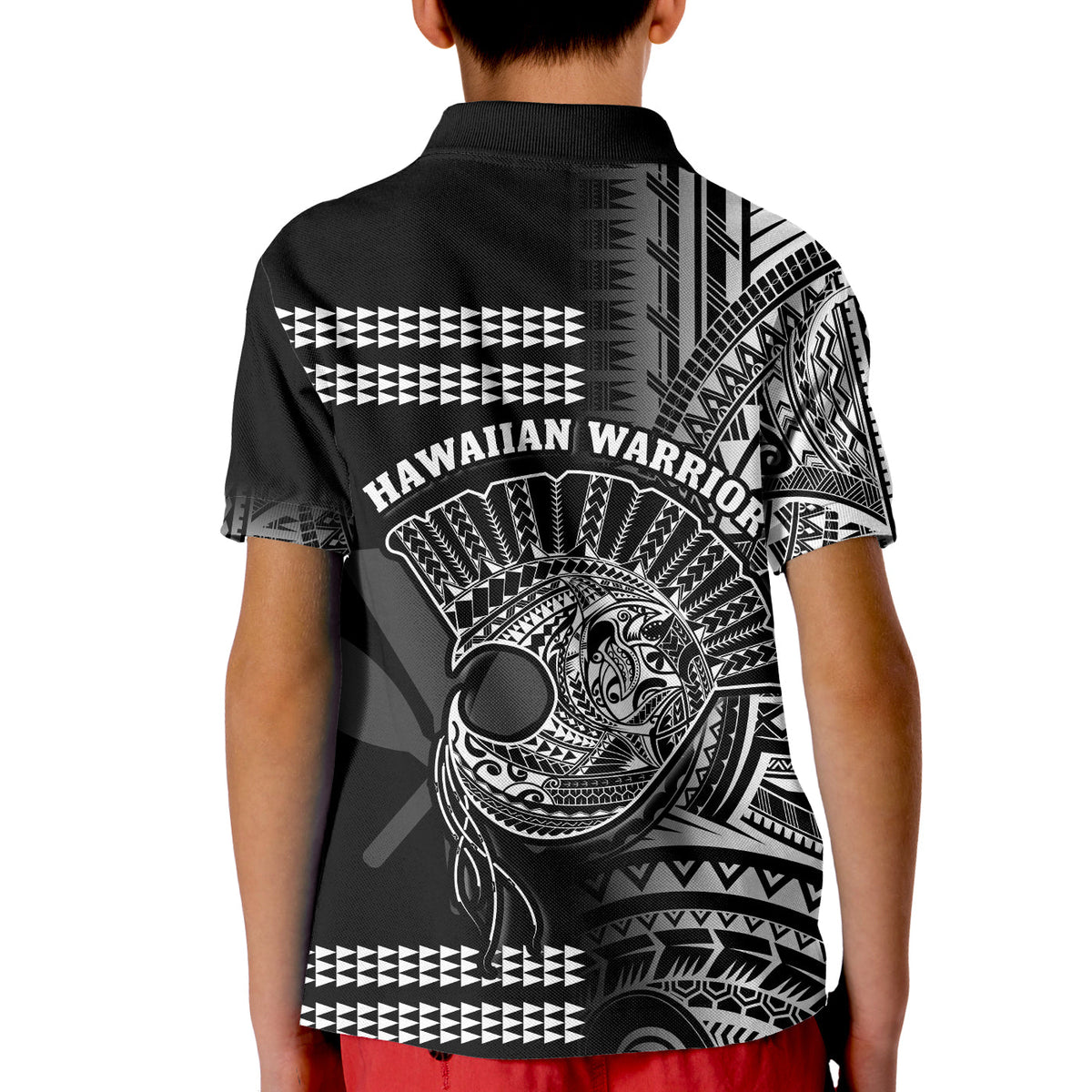 Hawaii Polo Shirt Kakau Warrior Helmet Gradient White Polynesian LT14 - Polynesian Pride