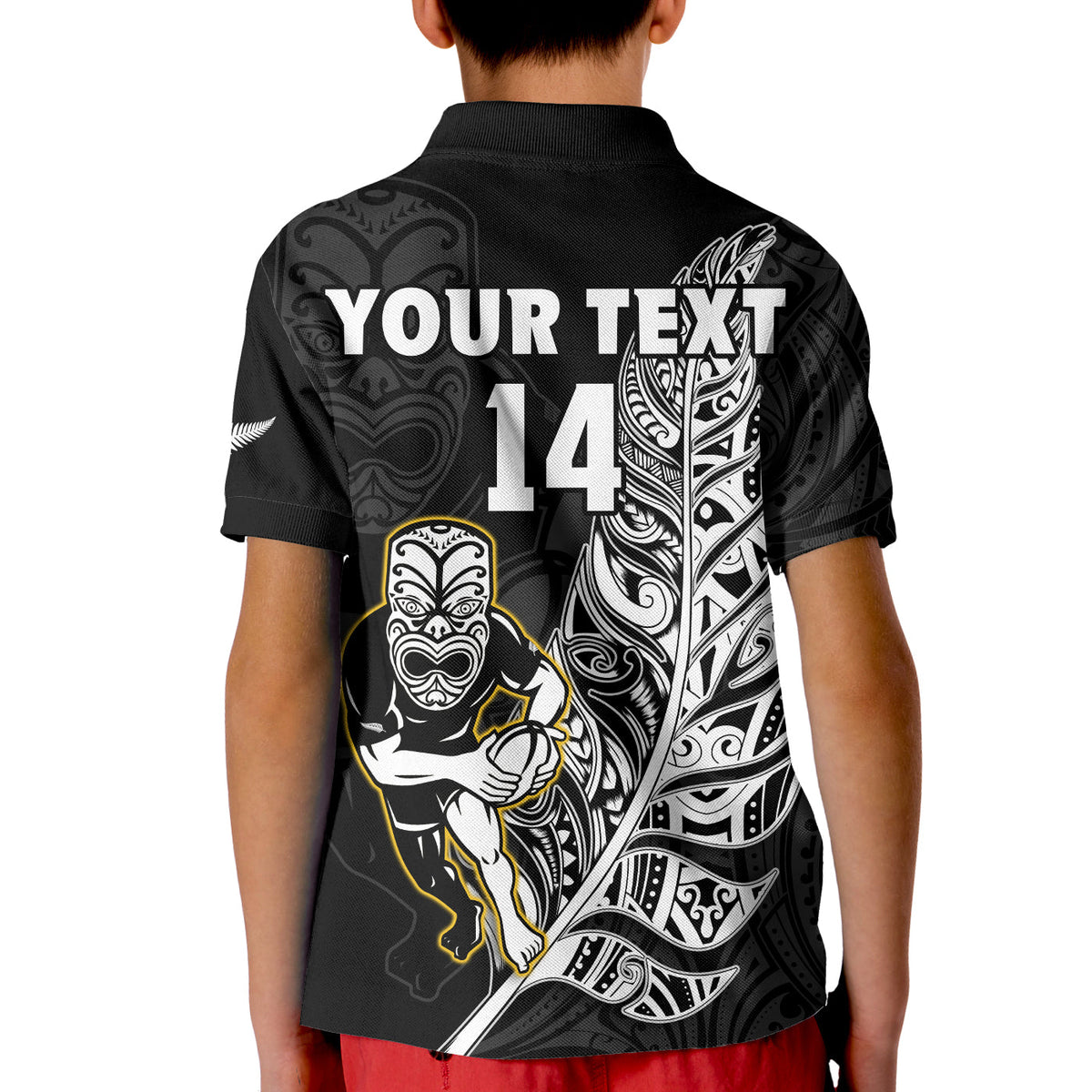 (Custom Text and Number) New Zealand Silver Fern Rugby Polo Shirt All Black Maori Version Black LT14 - Polynesian Pride