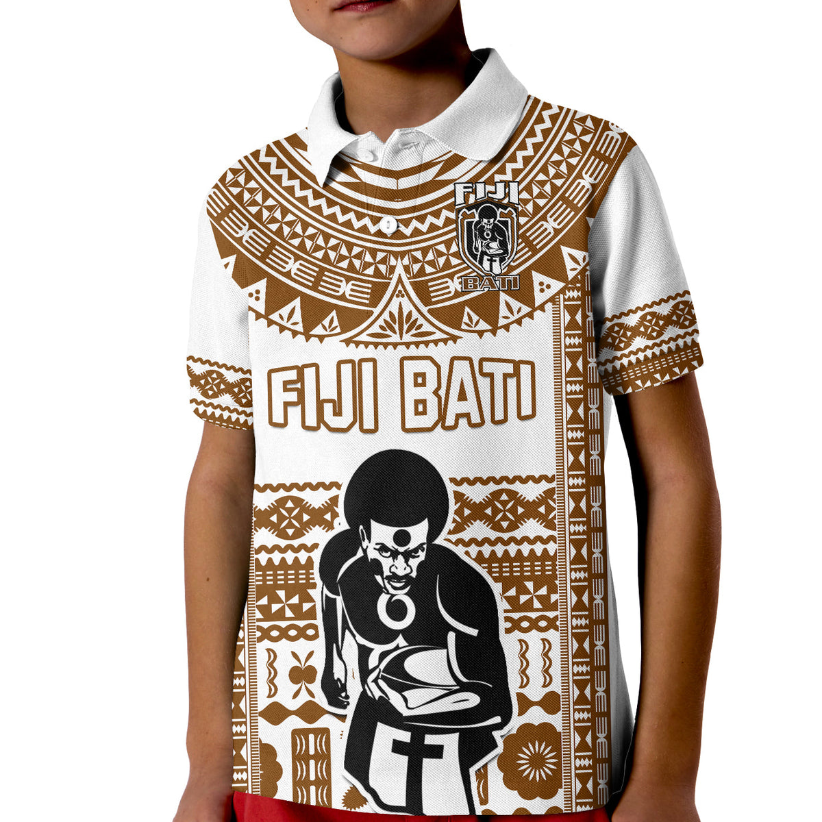 Custom Text and Number Fiji Rugby Polo Shirt Pacific The Bati Brown Fijian Tapa LT14 - Polynesian Pride