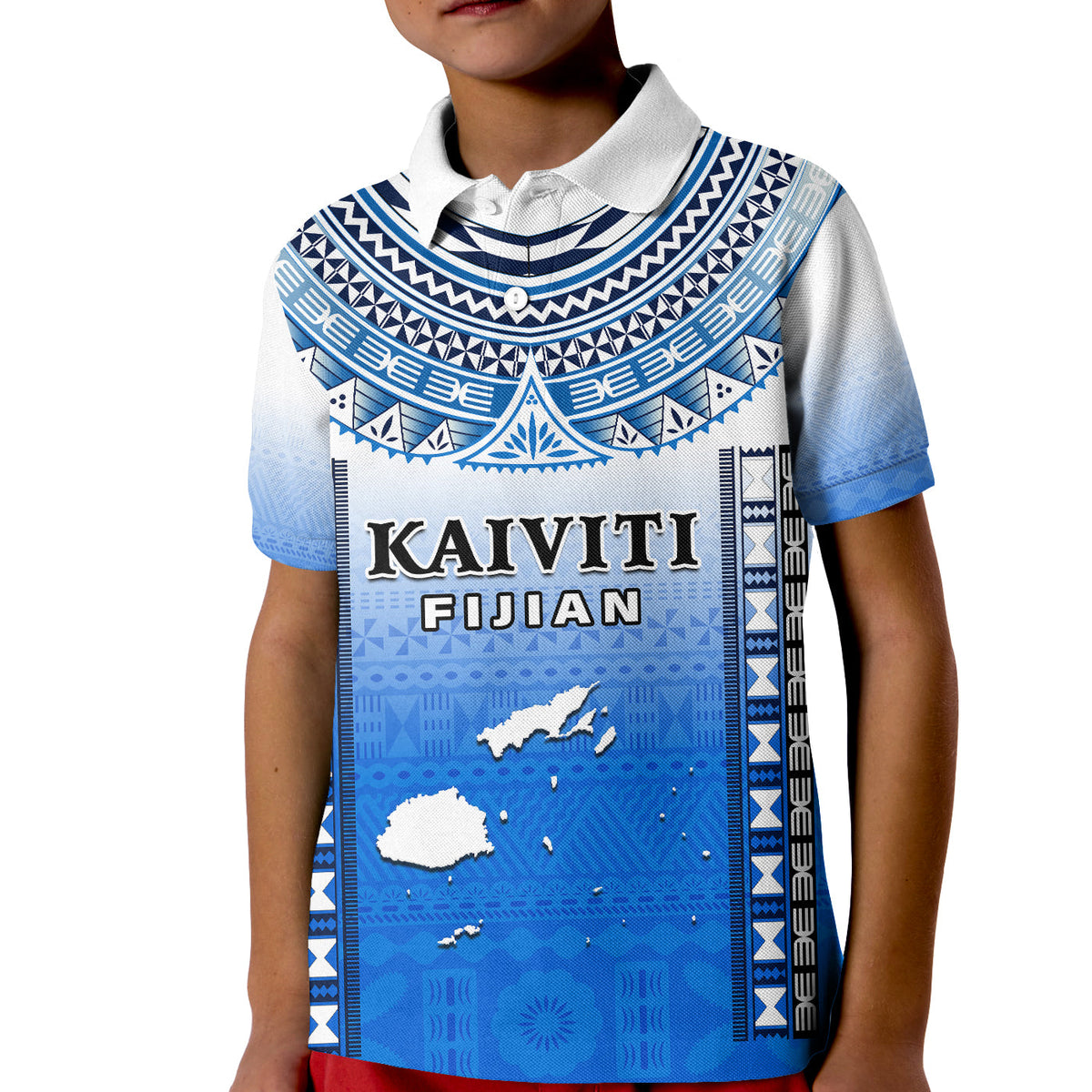 Fiji Polo Shirt Kaiviti Fijian Special Tapa Pattern LT14 Kid Blue - Polynesian Pride