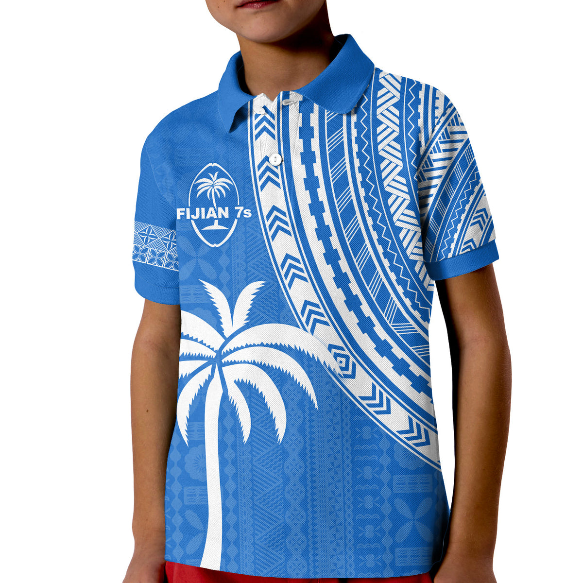 Fiji Rugby Sevens Polo Shirt KID Fijian 7s Tapa Polynesian Blue Ver.01 LT13 Kid Blue - Polynesian Pride
