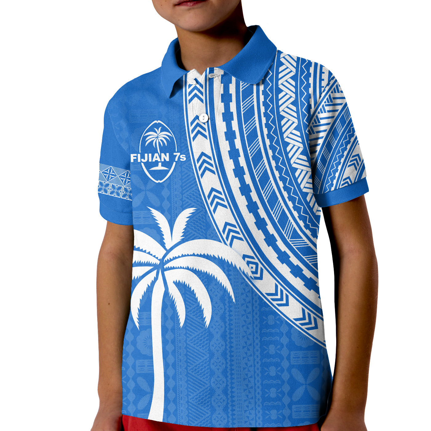 Fiji Rugby Sevens Polo Shirt KID Fijian 7s Tapa Polynesian Blue Ver.01 LT13 Kid Blue - Polynesian Pride