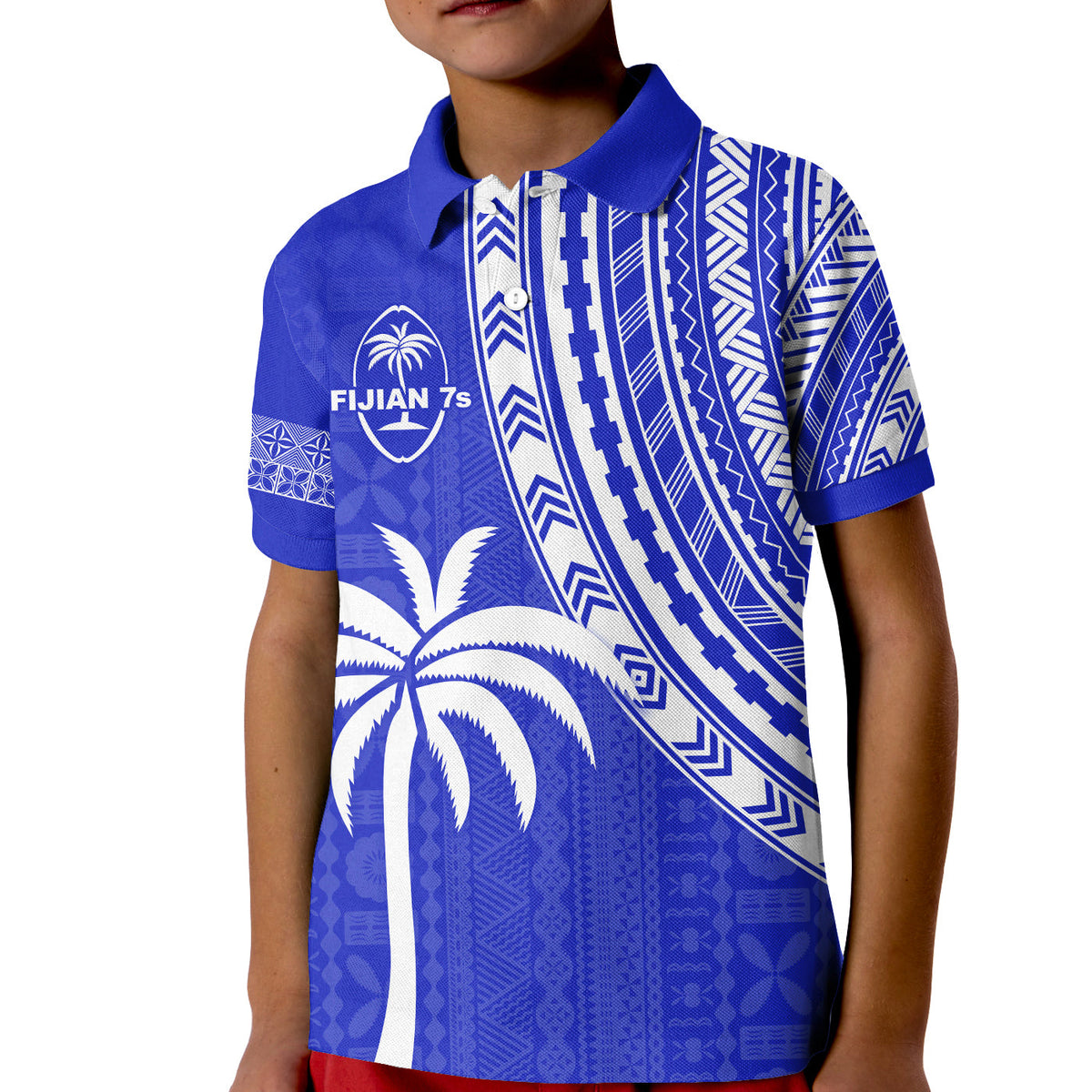 Fiji Rugby Sevens Polo Shirt KID Fijian 7s Tapa Polynesian Blue Ver.02 LT13 Kid Blue - Polynesian Pride