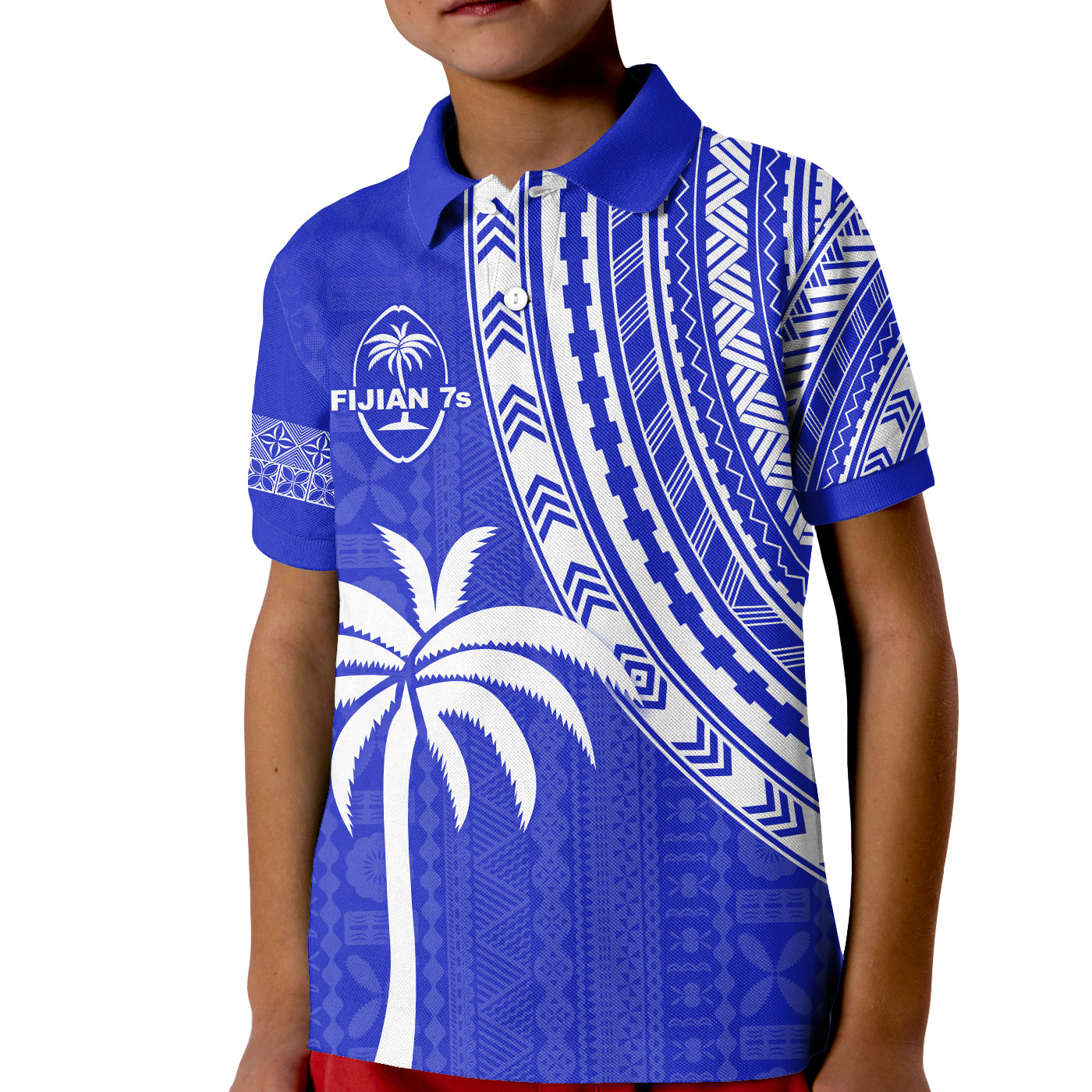 Fiji Rugby Sevens Polo Shirt KID Fijian 7s Tapa Polynesian Blue Ver.02 LT13 Kid Blue - Polynesian Pride