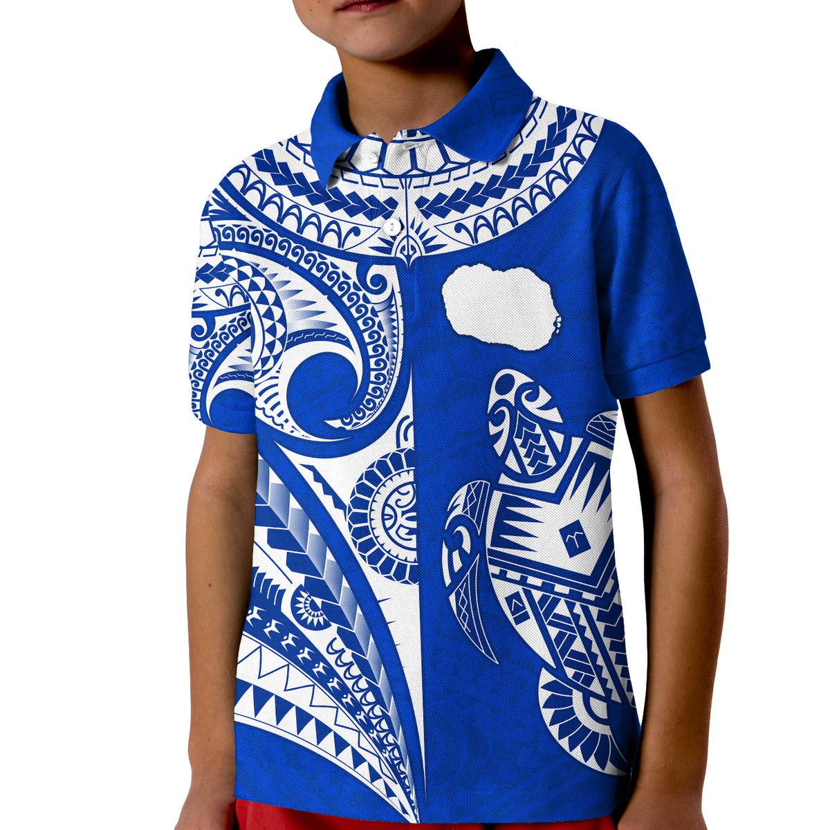 (Custom Text and Number) Rarotonga Cook Islands Polo Shirt Turtle and Map Style Blue LT13 - Polynesian Pride