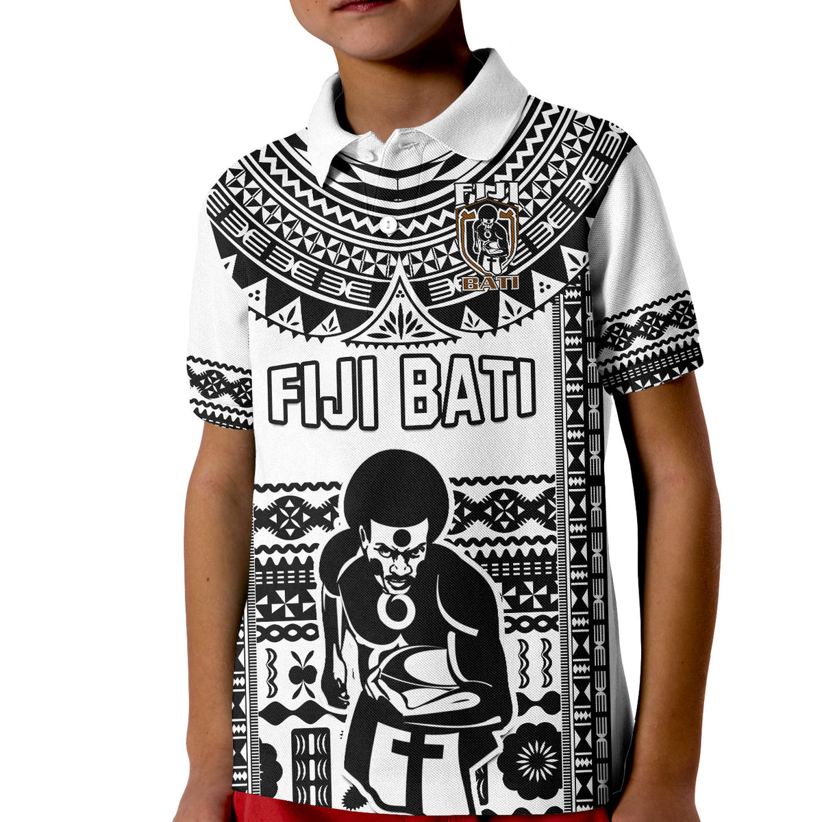 Custom Text and Number Fiji Rugby Polo Shirt Pacific The Bati Black Fijian Tapa LT14 - Polynesian Pride
