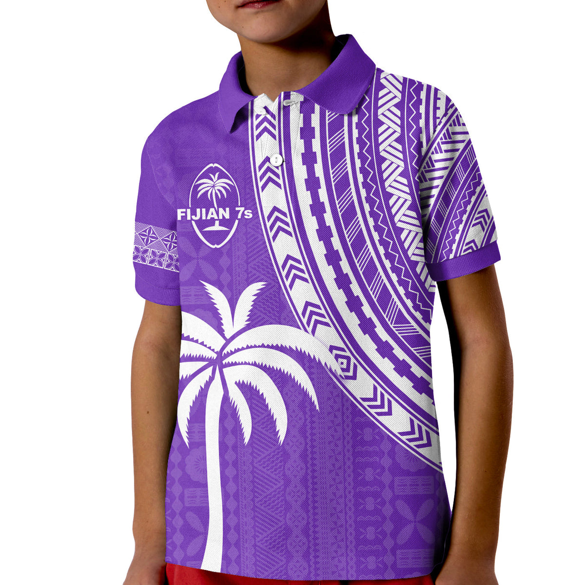Fiji Rugby Sevens Polo Shirt KID Fijian 7s Tapa Polynesian Purple LT13 Kid Purple - Polynesian Pride