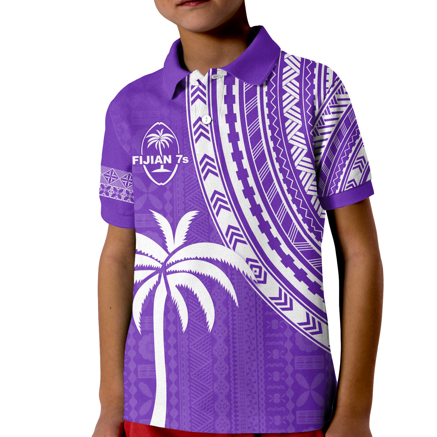 Fiji Rugby Sevens Polo Shirt KID Fijian 7s Tapa Polynesian Purple LT13 Kid Purple - Polynesian Pride