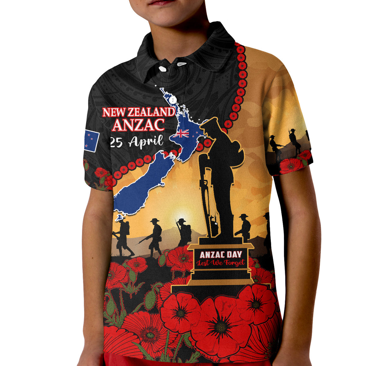 Custom New Zealand ANZAC Polo Shirt Maori Camouflage Mix Poppies We Will Remember Them LT14 - Polynesian Pride