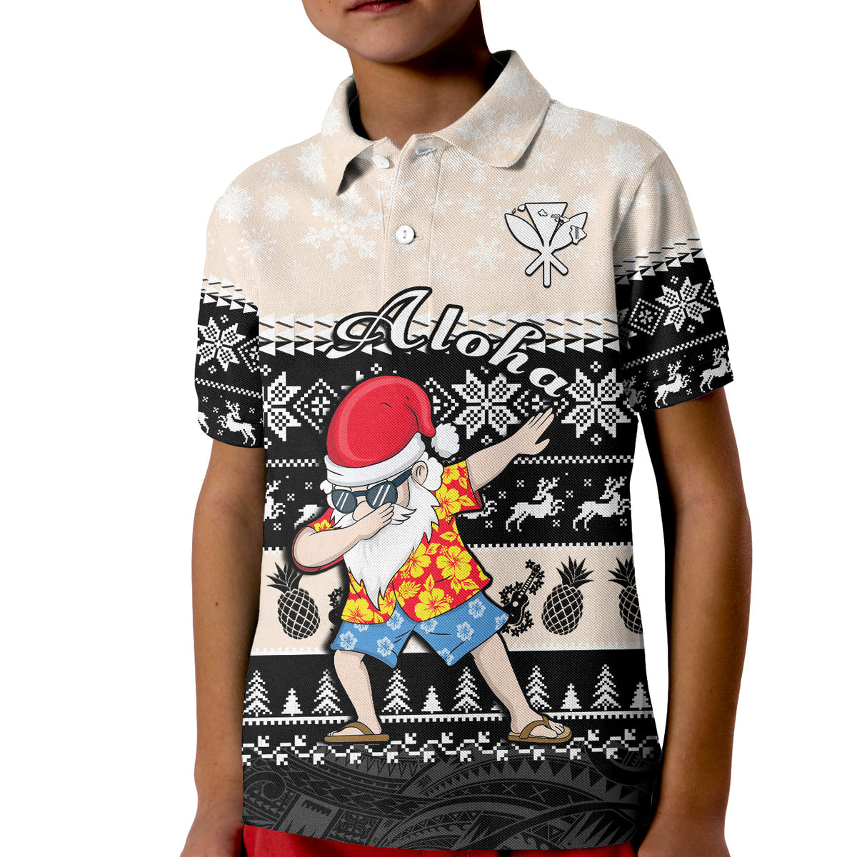 Hawaii Mele Kalikimaka Polo Shirt Dabbing Santa Black Merry Christmas LT14 - Polynesian Pride