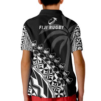 Fiji Rugby Polo Shirt KID Fijian Cibi Dance Tapa Pattern Black LT14 - Polynesian Pride