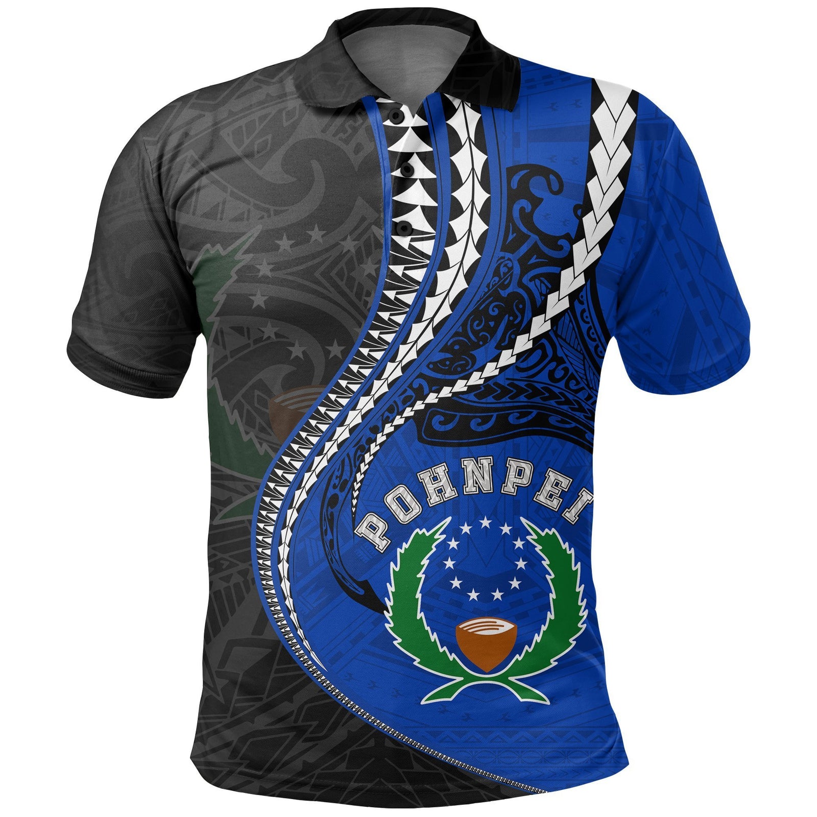 Pohnpei Polo Shirt Pohnpei Flag Kanaloa Tatau Unisex Blue - Polynesian Pride