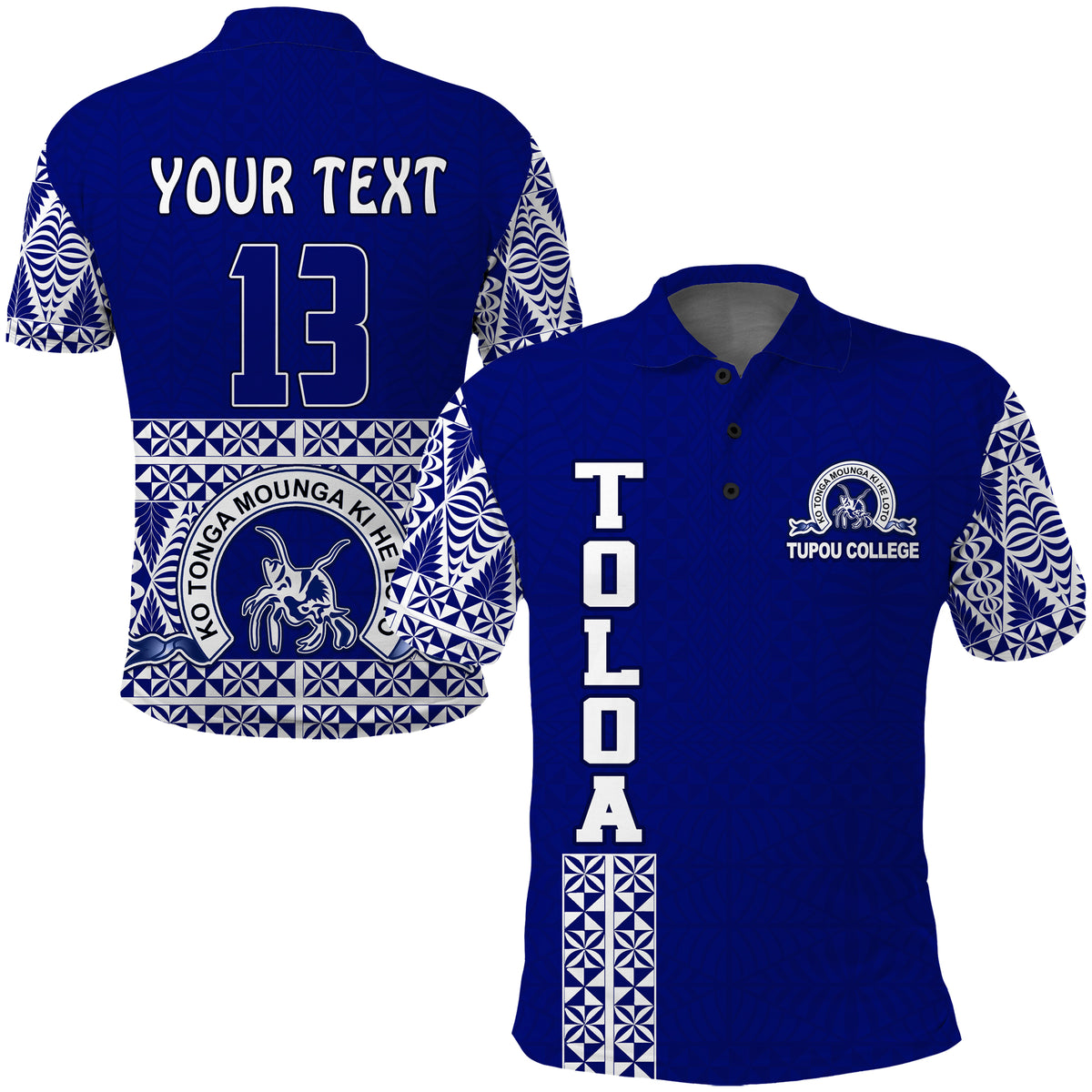 Custom TOLOA Polo Shirt Tupou College Tonga Pattern LT13 Blue - Polynesian Pride
