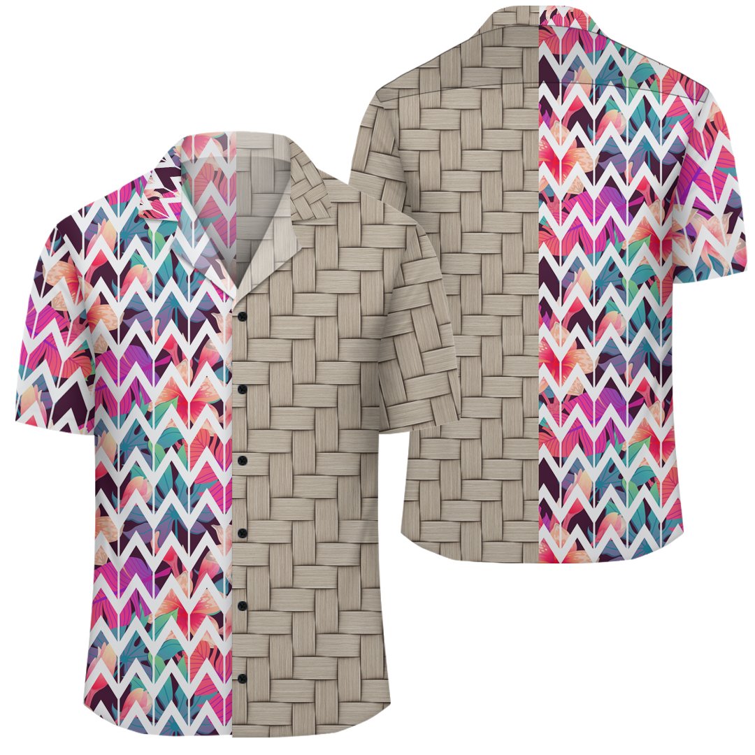 Palm Foliage On Striped Zigzag Lauhala Moiety Hawaiian Shirt Unisex Art - Polynesian Pride