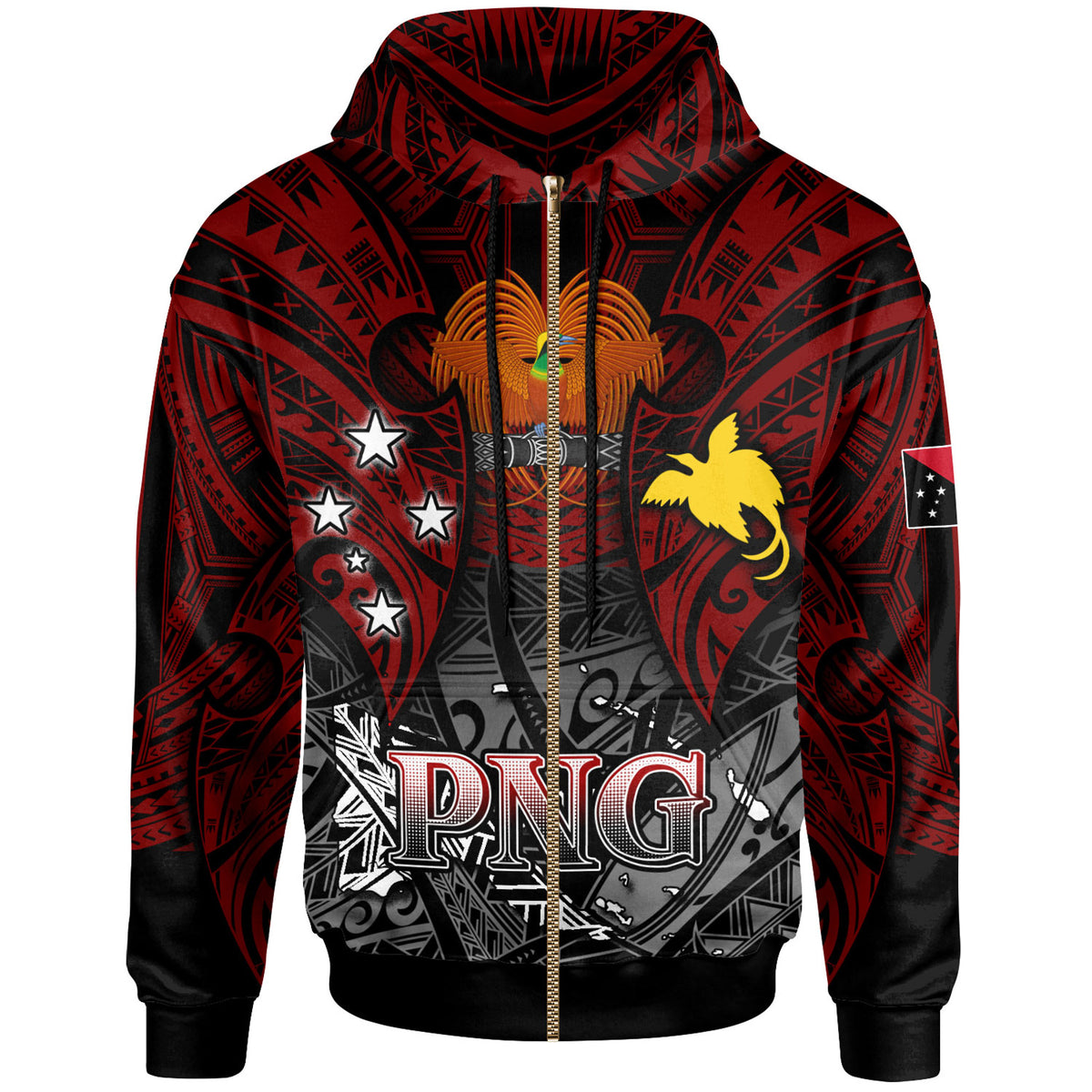 Papua New Guinea Hoodie Custom PNG Map Polynesian Flag Color Style Hoodie - Polynesian Pride