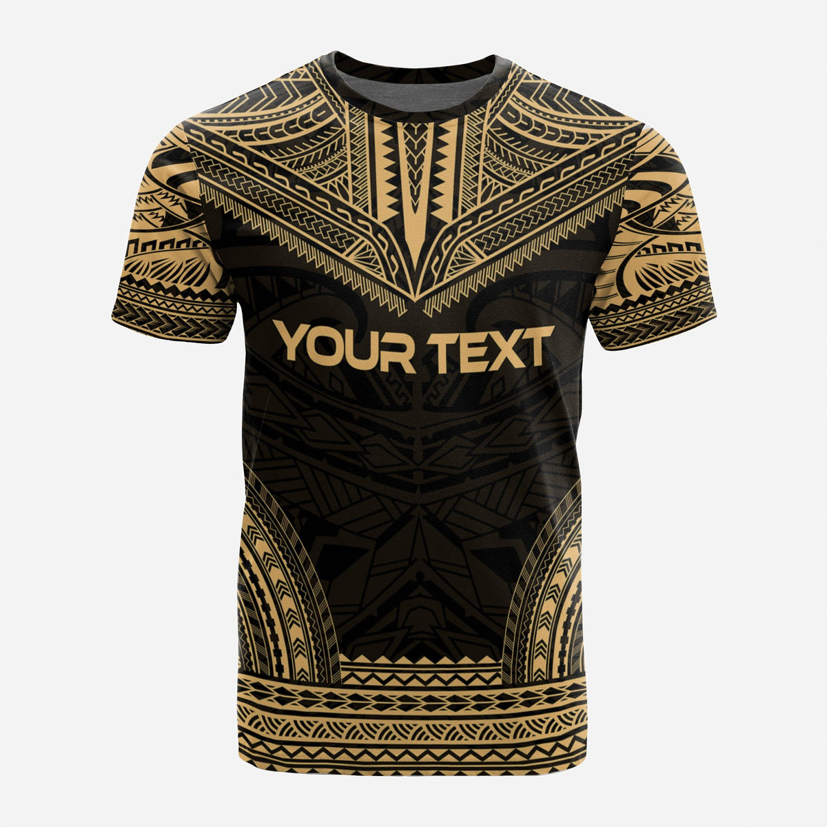 Papua New Guinea Custom T Shirt Papua New Guinea Coat Of Arms Polynesian Chief Tattoo Gold Black Version - Polynesian Pride