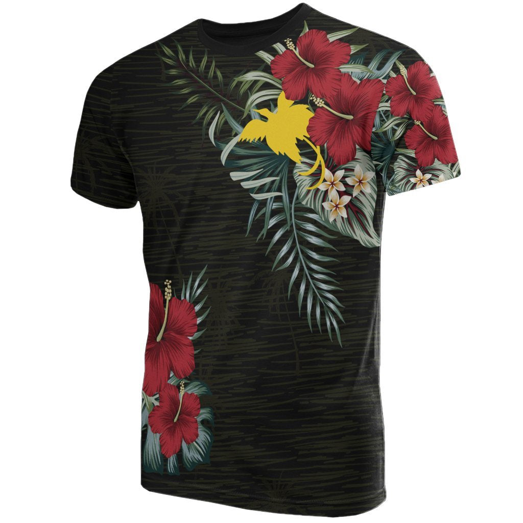 Papua New Guinea T Shirt Papua New Guinea Flag Hibiscus Palm Leaves Unisex Black - Polynesian Pride
