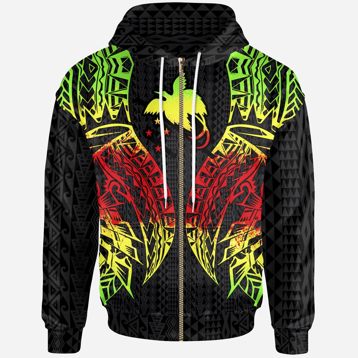 Papua New Guinea Zip up Hoodie Polynesian Lion Head Reggae Style Unisex Reggae - Polynesian Pride
