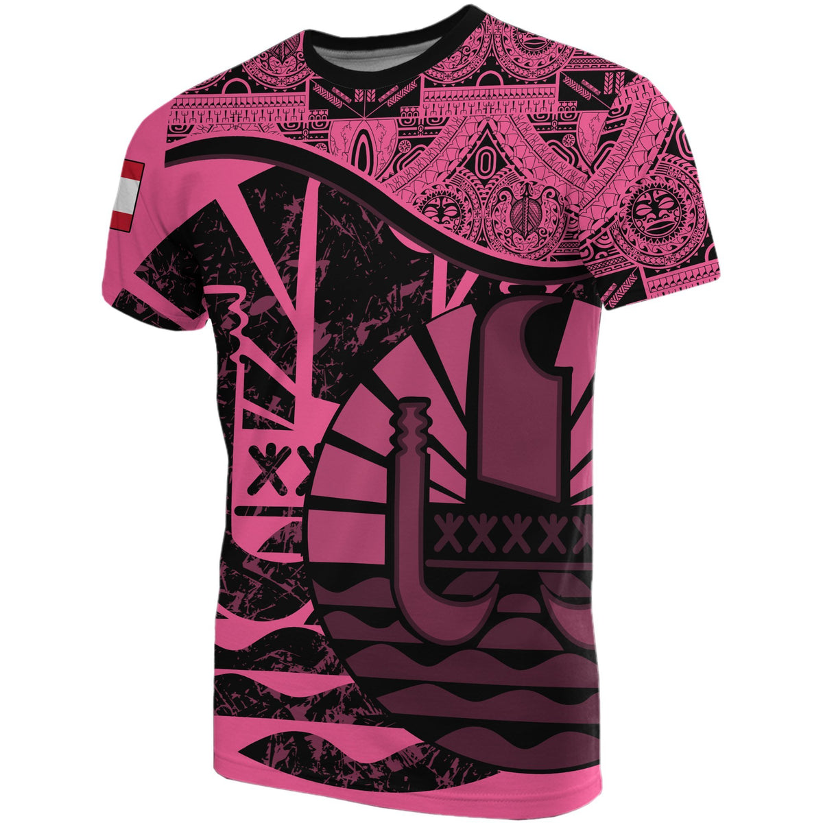 Tahiti T Shirt Tahiti Flag Vintage Style Pink A02 Unisex Pink - Polynesian Pride