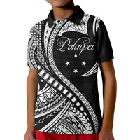 Custom Pohnpei Polo Shirt Federated States of Micronesia Black Wave Style LT9 Kid Black - Polynesian Pride