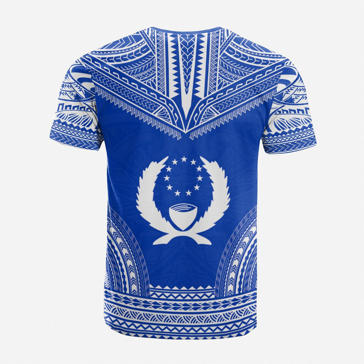 Pohnpei Custom T Shirt Pohnpei Flag Polynesian Chief Tattoo Blue Version - Polynesian Pride