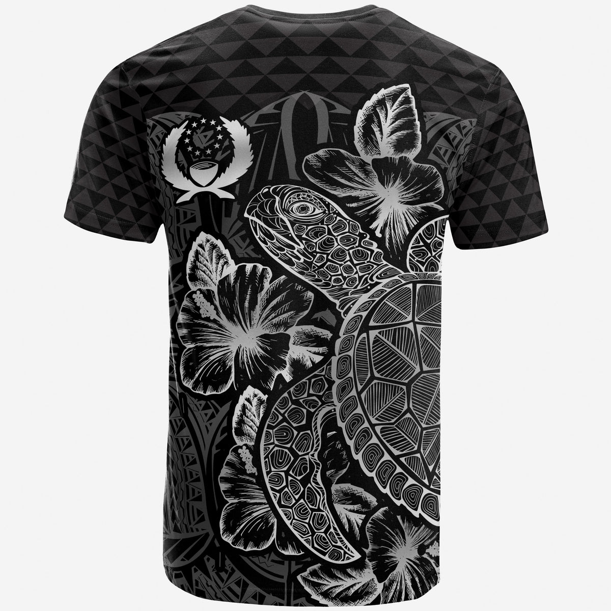 Pohnpei T Shirt Pohnpei FLag Turtle Hibiscus Black - Polynesian Pride