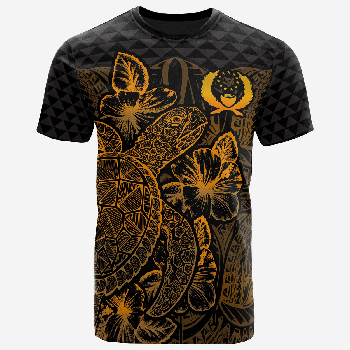 Pohnpei T Shirt Pohnpei FLag Turtle Hibiscus Gold Unisex Gold - Polynesian Pride