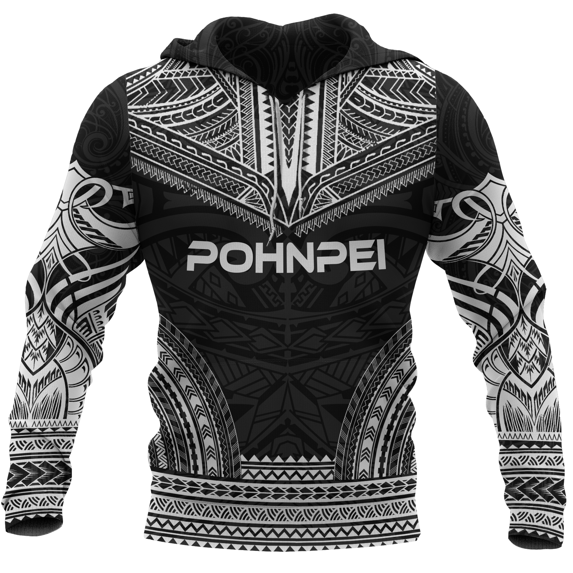 Pohnpei Polynesian Chief Hoodie Black Version Unisex Black - Polynesian Pride