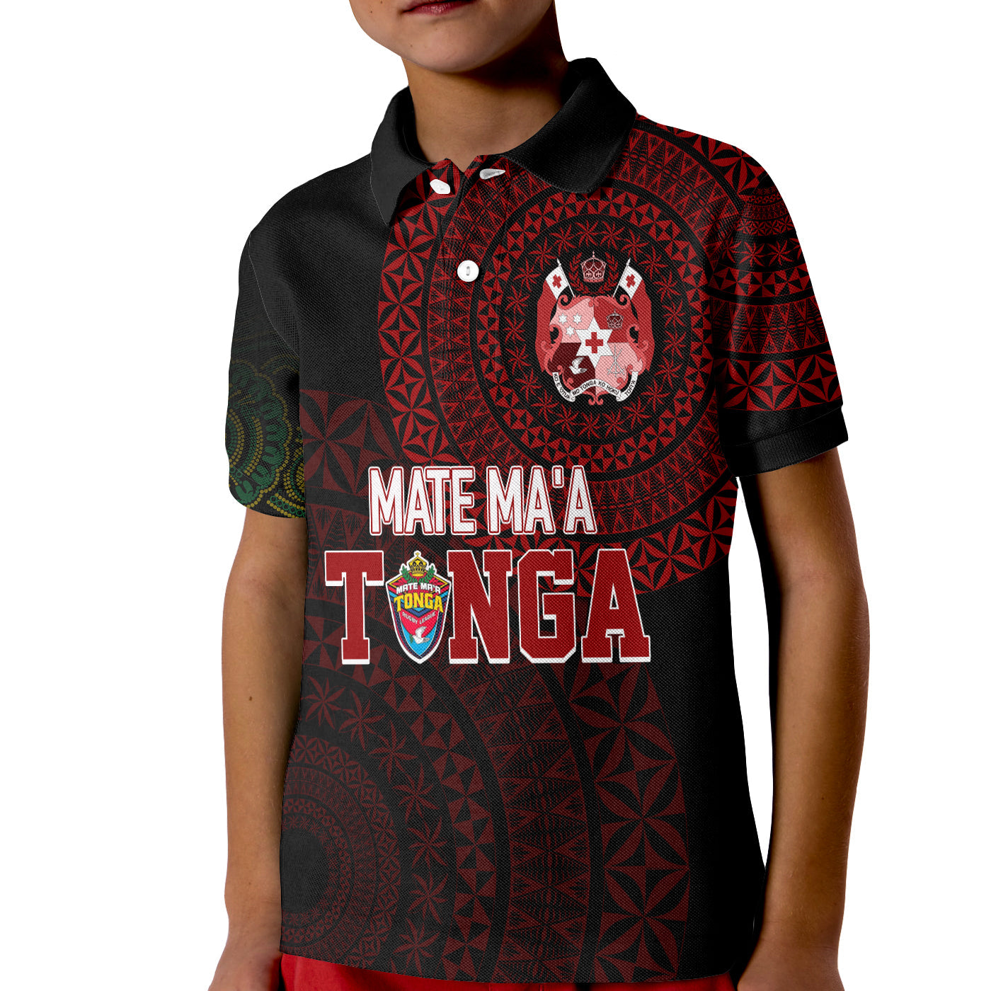 Personalised Aussie Wallabies Mix Mate Maa Tonga Polo Shirt KID Ver 01 LT7 Kid Black - Polynesian Pride