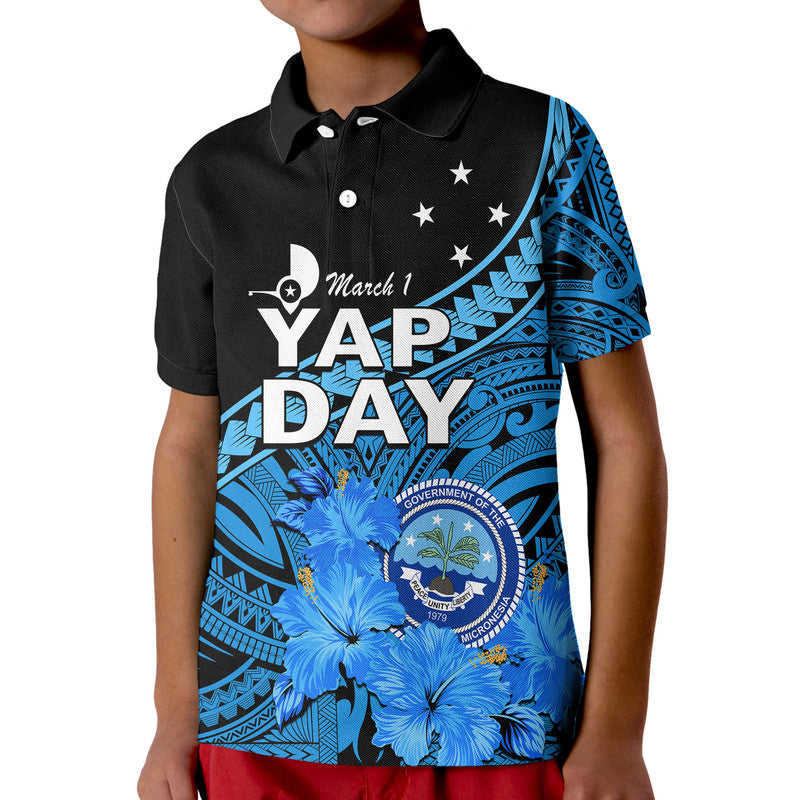 Yap State Day Kid Polo Shirt Yap Flag and FSM Seal LT9 Kid Blue - Polynesian Pride