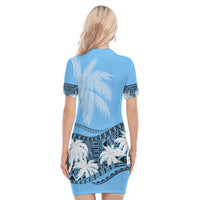 Fiji Day Polo Dress Flying Fijians Masi Kesa Style - Turquoise LT7 - Polynesian Pride