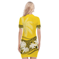 Fiji Day Polo Dress Flying Fijians Masi Kesa Style - Gold LT7 - Polynesian Pride