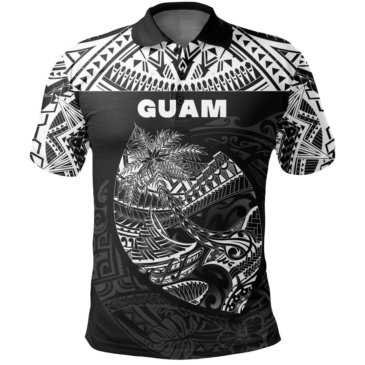 Custom Guam Rugby Polo Shirt Polynesian Patterns Black LT16 - Polynesian Pride