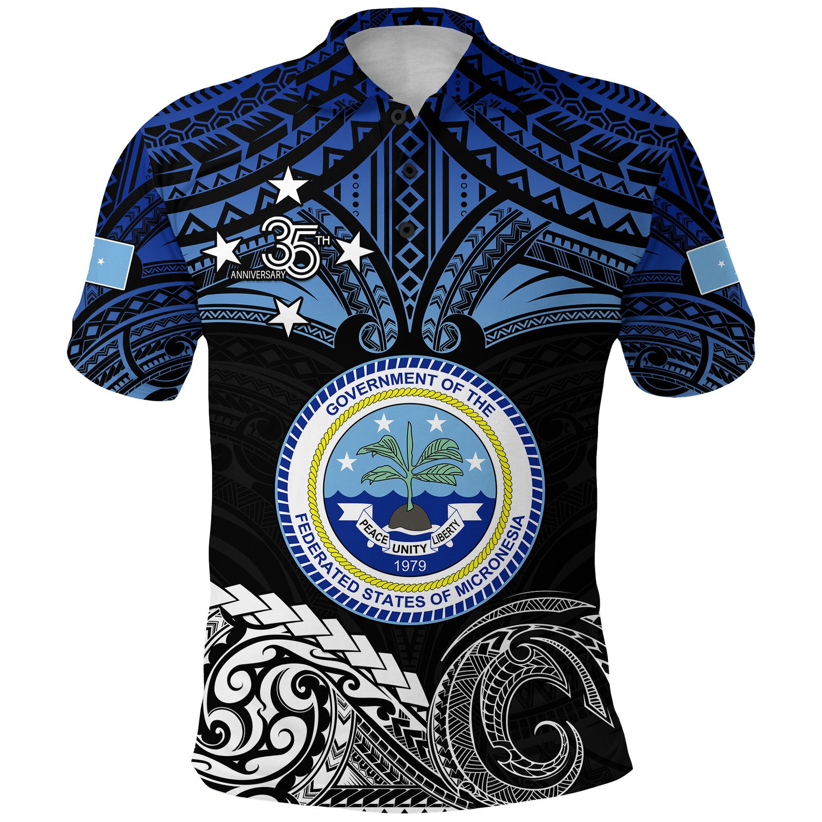 Federated States of Micronesia Polo Shirt Happy FSM 35th Independence Anniversary LT13 Unisex Black - Polynesian Pride