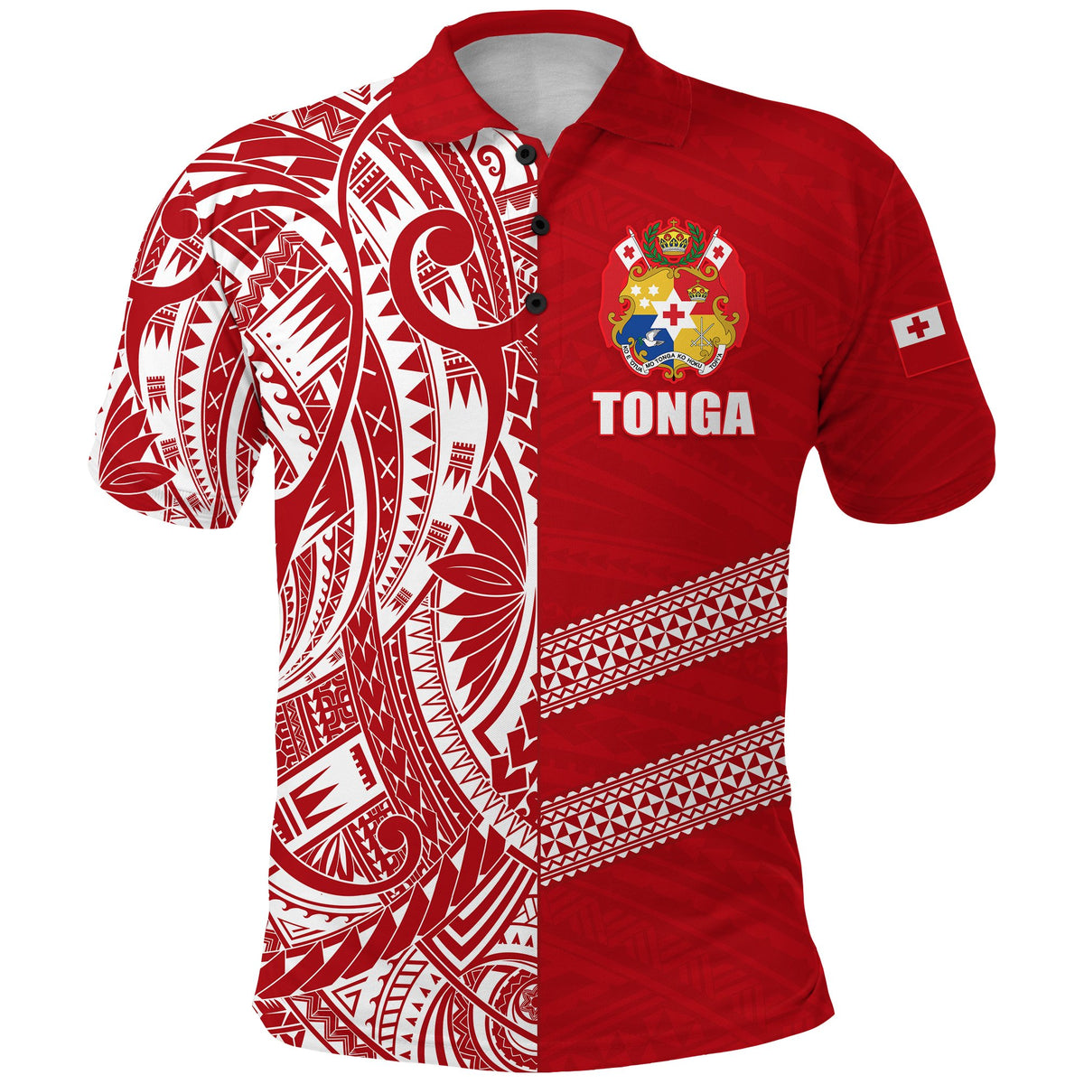 Tonga Rugby Polo Shirt - Rustic Unisex Red - Polynesian Pride