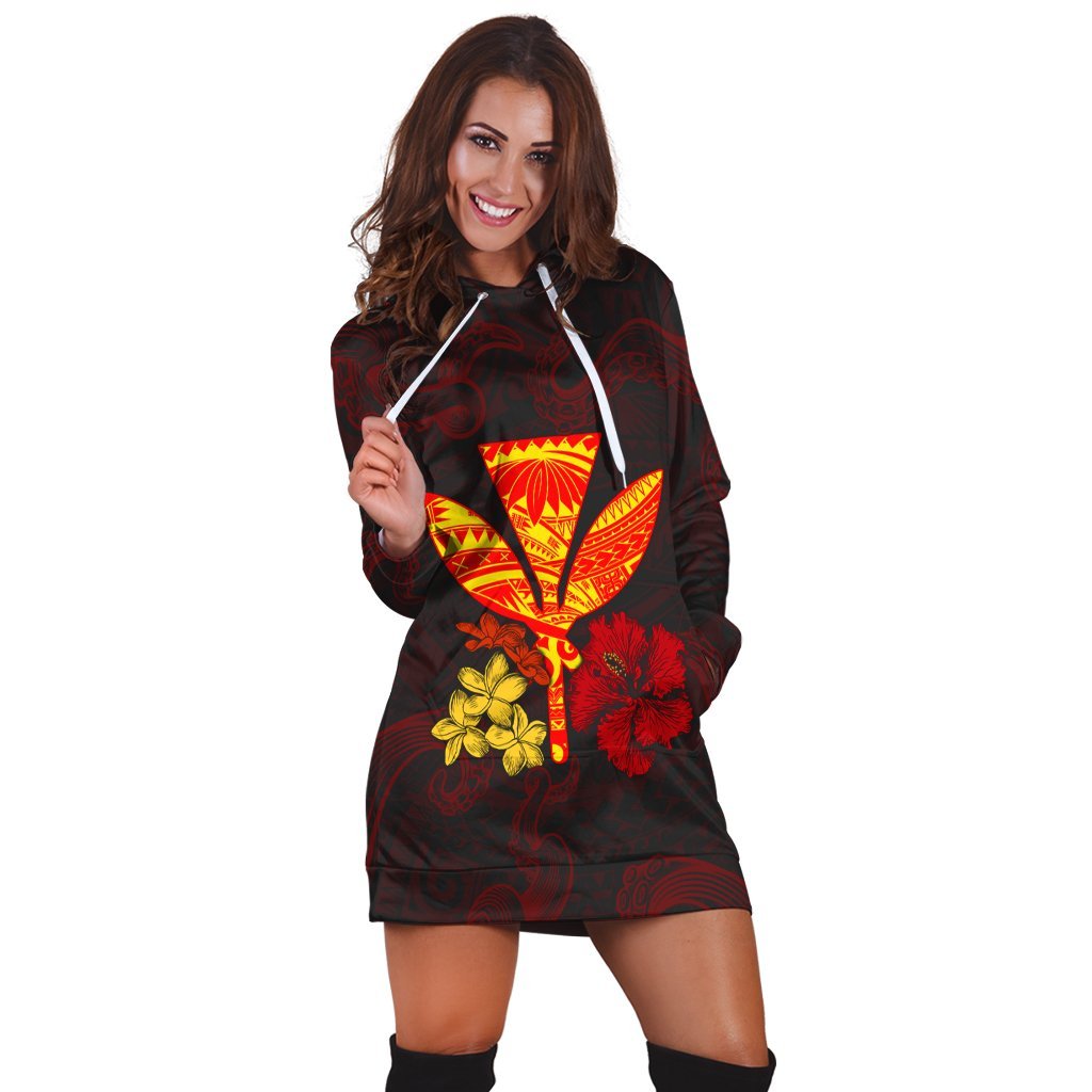 Polynesian Kanaka Maoli Flower Hoodie Dress AH - Polynesian Pride