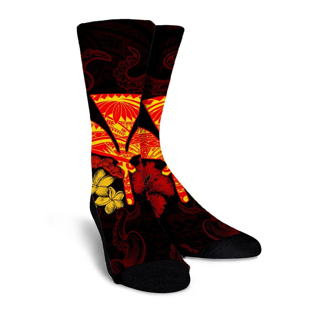 Polynesian Kanaka Maoli Flower Crew Socks AH - Polynesian Pride