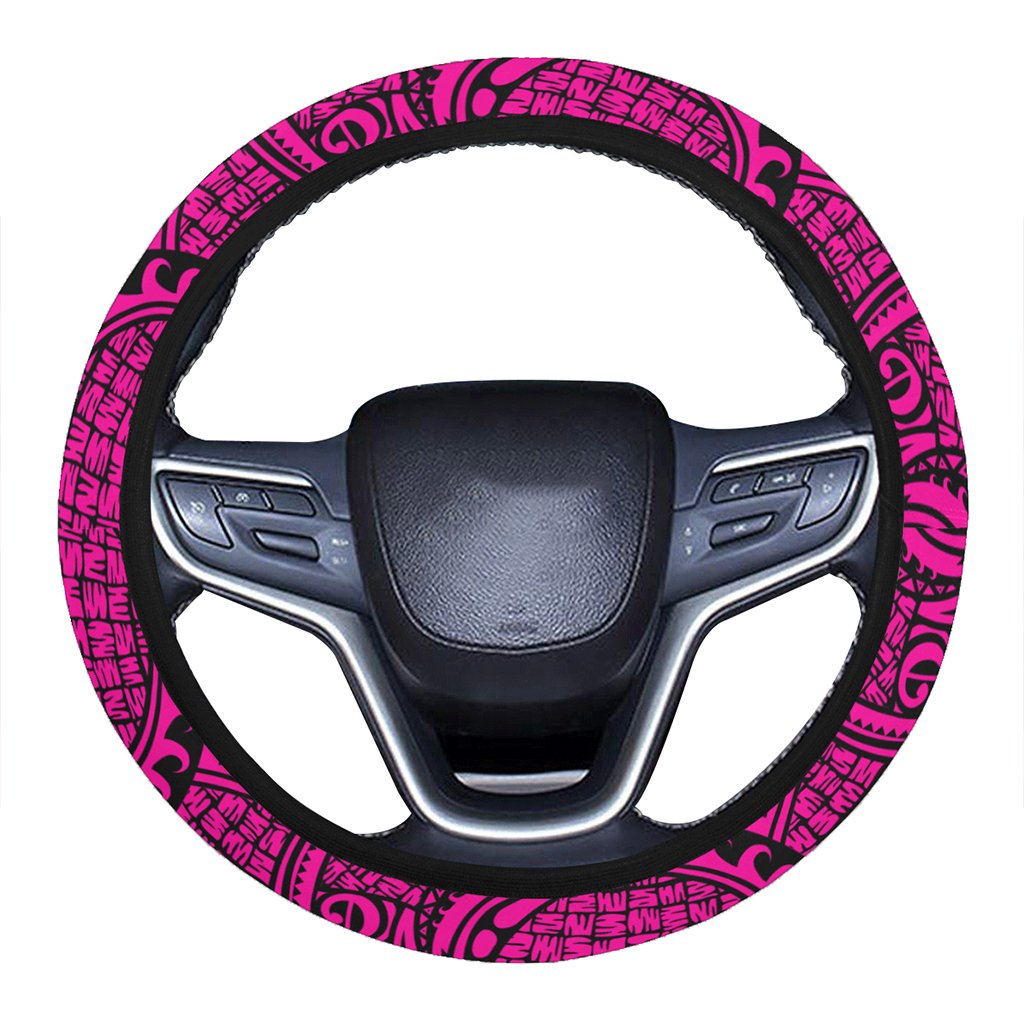 Polynesian Maori Lauhala Pink Hawaii Steering Wheel Cover with Elastic Edge One Size Pink Steering Wheel Cover - Polynesian Pride