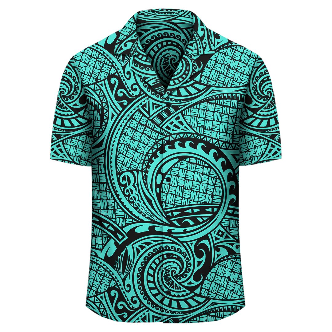 Polynesian Maori Lauhala Turquoise Hawaiian Shirt - Polynesian Pride