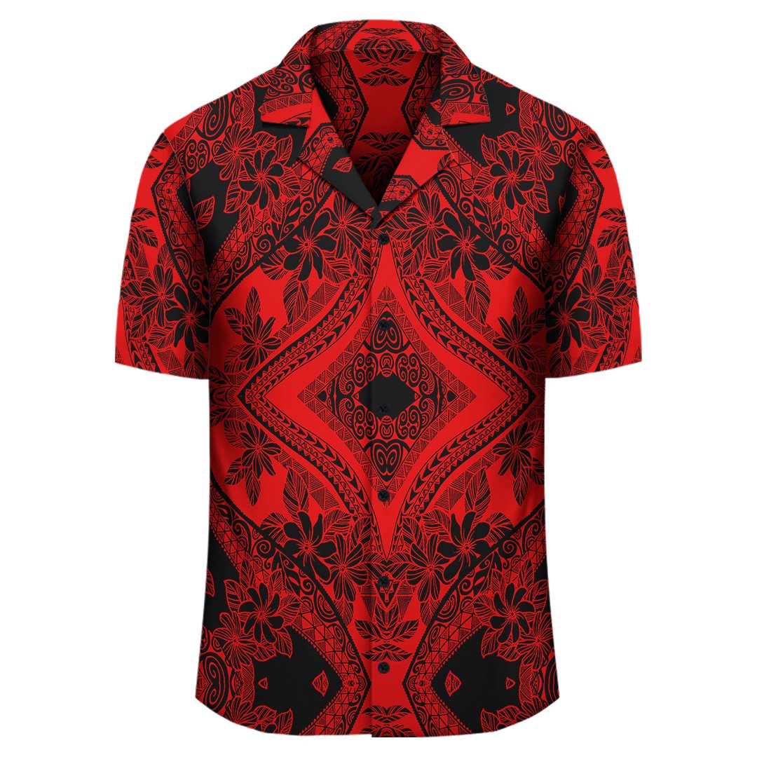 Polynesian Plumeria Mix Red Black Hawaiian Shirt - Polynesian Pride