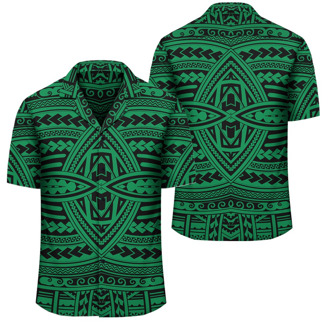 Polynesian Seamless Green Hawaiian Shirt Unisex Black - Polynesian Pride