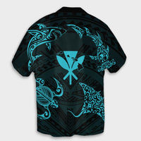 Matching Dress and Hawaiian Shirt Polynesian Turtle Hammerhead Shark Ray Kanaka Hawaii Circle Blue RLT14 - Polynesian Pride
